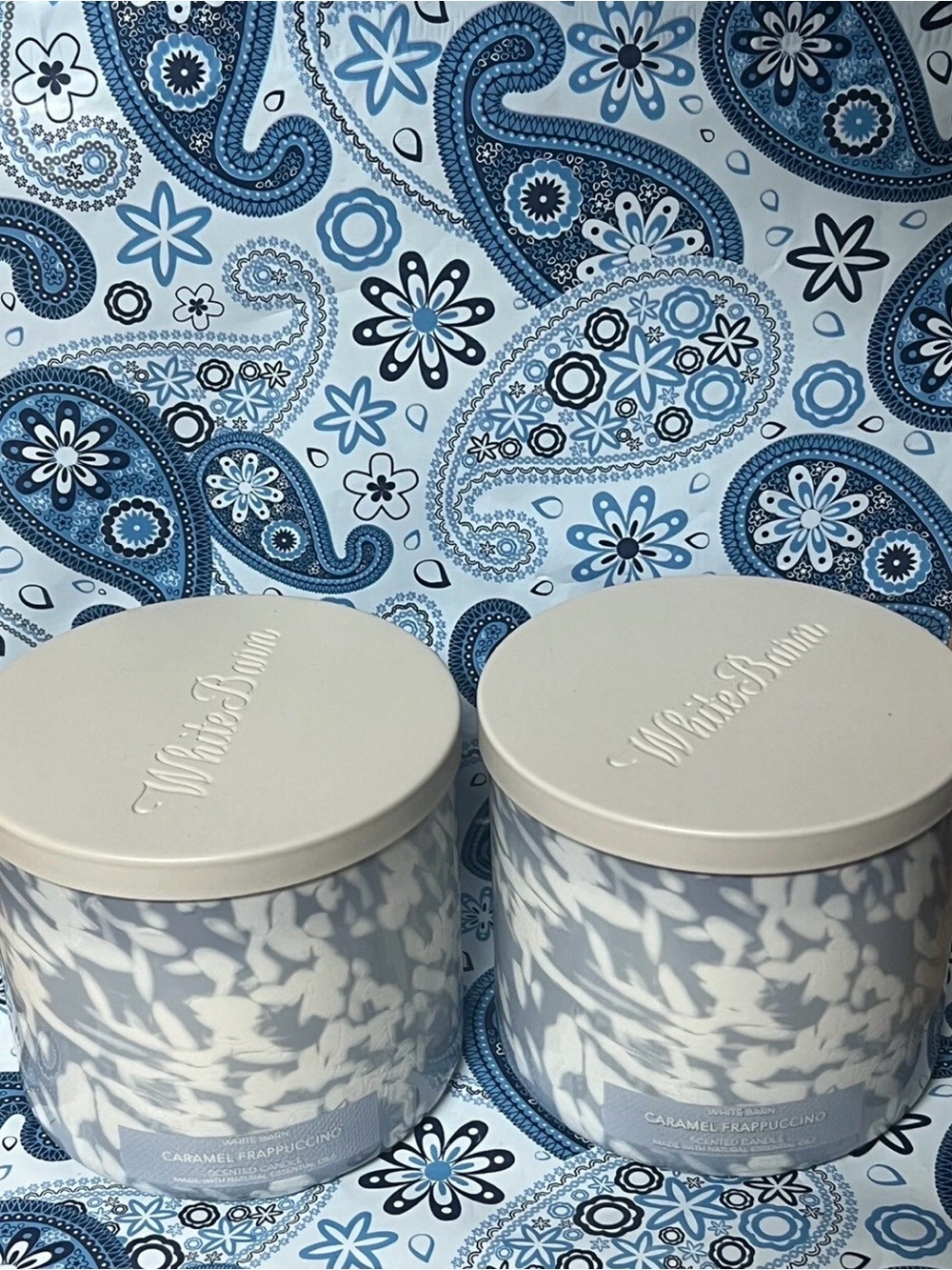 Bath & Body Works White Barn Caramel Frappuccino Candle - Cream & Gray